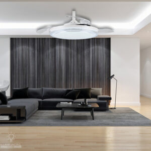 Ventilador Teto Retrátil Led Breeze Home 36  Controle 3 Pás Transparente 6 Velocidades 30w 3 Em 1 Estrutura Branco Crist