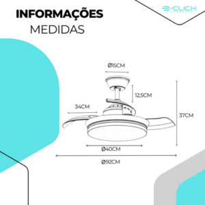 Ventilador Retrátil Led Moderno Preto 6 Velocidades Embuled 1.02 M 50/60hz Preto 127/220v Incolor Plástico 4