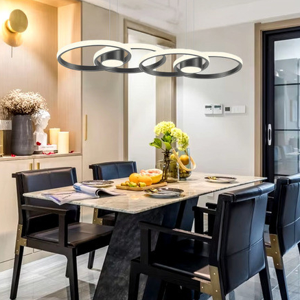 Luminária Pendente Anéis Led 48w Decor Cinderella 127/220v Preto