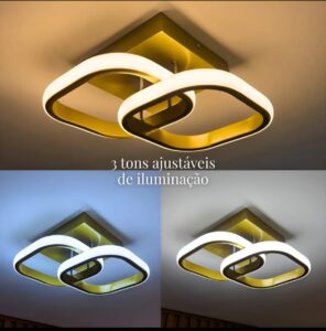 Plafon LED Retangular Dourado 3500K a 6500K Metal 28x19cm