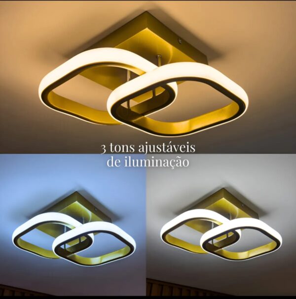 Plafon LED Retangular Dourado 3500K a 6500K Metal 28x19cm
