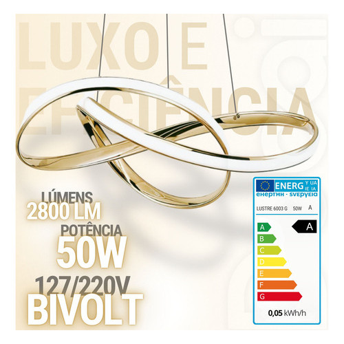 Lustre Pendente Led 40w Moderno 3 Em 1 Dourado Lp-02d