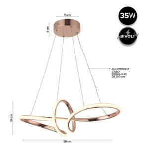Lustre Pendente Nitrolux Lp-01r Rose Gold Led