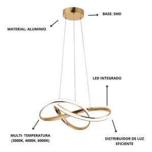 Lustre Pendente Led 40w Moderno 3 Em 1 Dourado Lp-02d