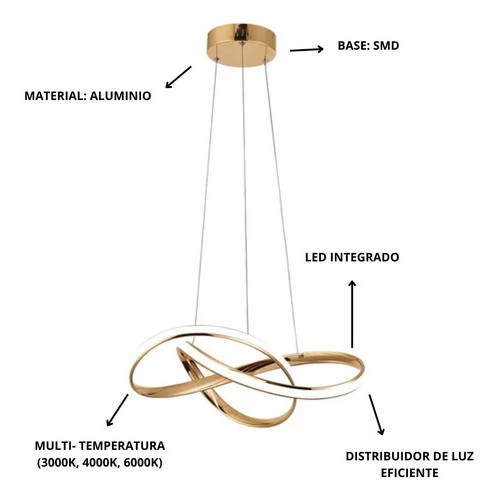 Lustre Pendente Led 40w Moderno 3 Em 1 Dourado Lp-02d