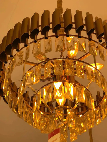 Lustre Classico Pendente Dourado Metal Cristal Sindora Luxo 127/220v Dourado