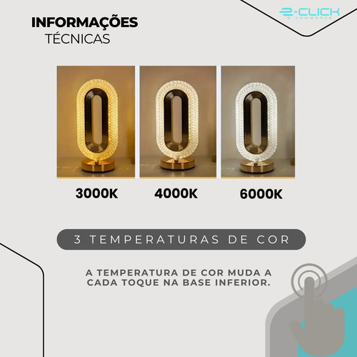 Luminária Cristal Abajur Oval Usb 5w  Bivolt Dourado Eclick Dourado Dourado 127/220v