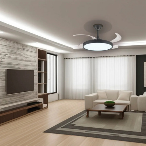Ventilador Retrátil Led Moderno Preto 6 Velocidades Embuled 1.02 M 50/60hz Preto 127/220v Incolor Plástico 4