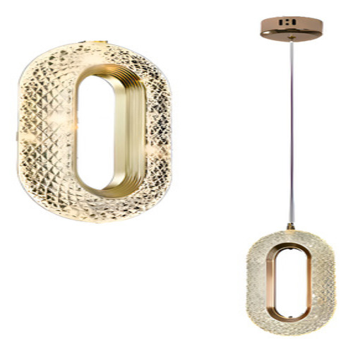 Kit Lustre 52W Preto + Pendente Cristal Oval Dourado Bivolt
