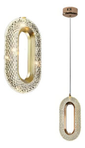 Kit 2 Luminária Pendente Teto Cristal Led Oval Dourado 3 Em1 Voltagem127/220v Dourado