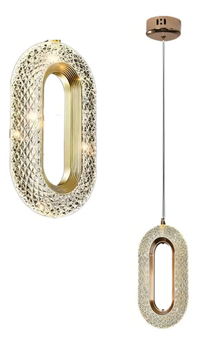 Kit 2 Luminária Pendente Teto Cristal Led Oval Dourado 3 Em1 Voltagem127/220v Dourado