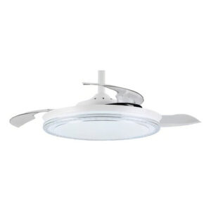 Ventilador Teto Retrátil Led Breeze Home 36  Controle 3 Pás Transparente 6 Velocidades 30w 3 Em 1 Estrutura Branco Crist