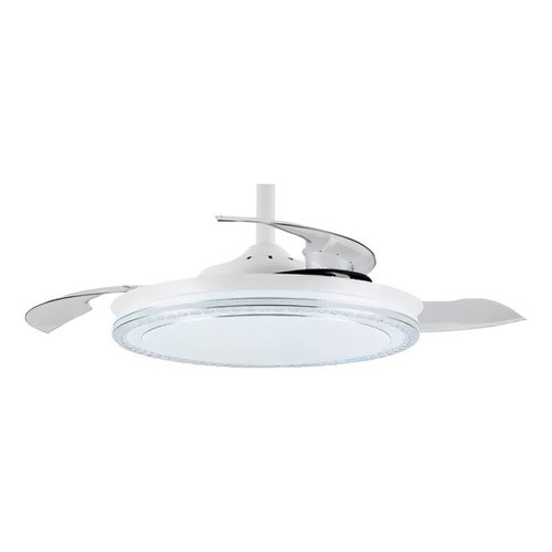 Ventilador Teto Retrátil Led Breeze Home 36  Controle 3 Pás Transparente 6 Velocidades 30w 3 Em 1 Estrutura Branco Crist