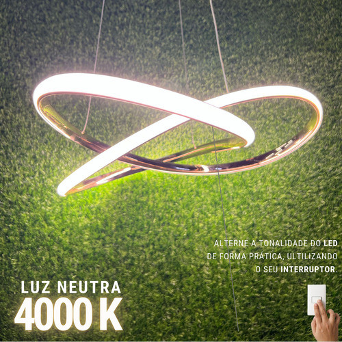 Lustre Pendente Led 40w Moderno 3 Em 1 Dourado Lp-02d