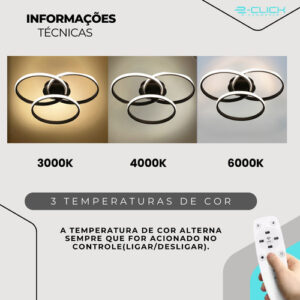 Plafon Led 3 Em 1 Decor Cinderella Com Controle Remoto 127/220v Preto