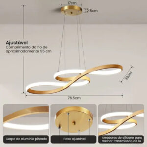 Lustre Pendente LED embutido Moderno Dourado 65w Dimerizável Com Controle Remoto 127/220v Dourado