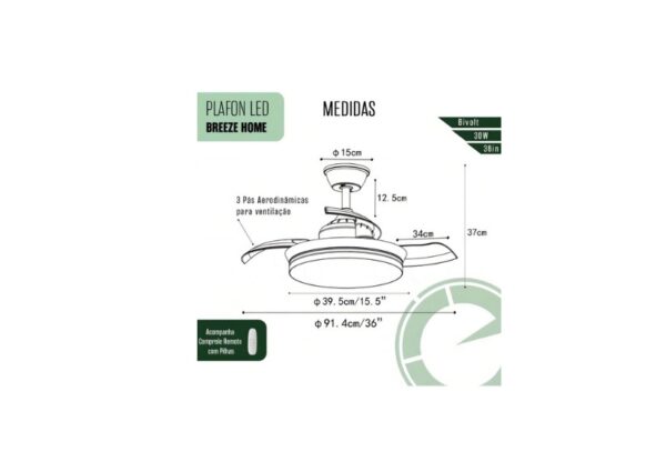 Ventilador Teto Retrátil Embuled Breeze Home dourado Estrutura Branco / Pás Transparente Diâmetro 920 Mm Frequência.