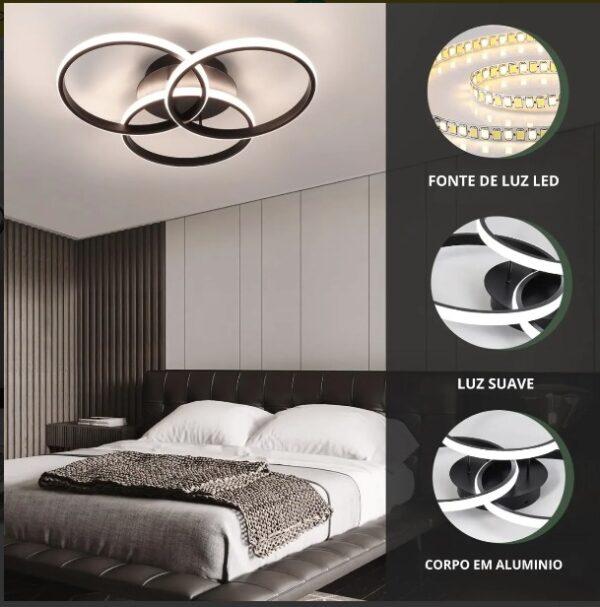 Plafon Led 3 Em 1 Bivolt Decor Cinderella 45w Preto 127/220v Preto