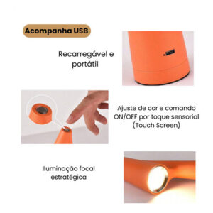 Luminária De Mesa Moderna Led Touch Eclick Bivolt Vermelho