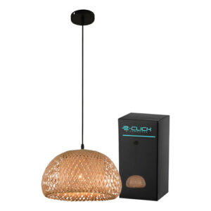 Pendente Artesanal Bambu De Fibra Natural 30cm Palha E27