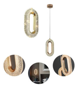 Kit 2 Luminária Pendente Teto Cristal Led Oval Dourado 3 Em1 Voltagem127/220v Dourado