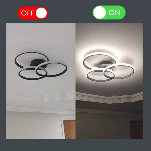 Luminária Sobrepor Plafon Led 3em1 Preto Com Controle Eclick
