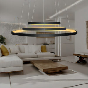 Lustre Pendente Led Moderno 3 Anéis 89w Branco Quente 127/220v Preto