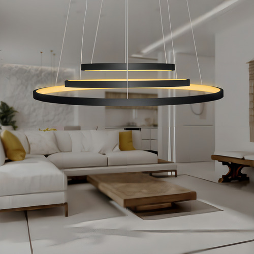 Lustre Pendente Led Moderno 3 Anéis 89w Branco Quente 127/220v Preto
