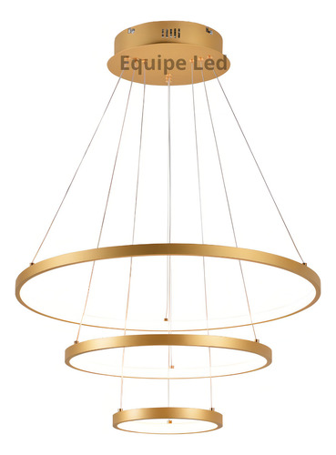 Lustre Pendente Anéis 3 Arcos Premium 60cm Cor Dourado 127/220v Dourado