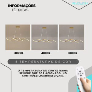 Lustre Pendente Espiral 3 Em 1 Dourado Com Controle Eclick