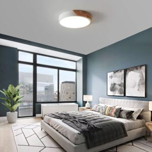 Luminária Plafon Led Sobrepor Redondo C/ Madeira 25w 3 Em 1 Estrutura Branco