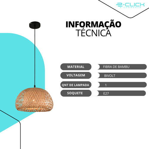 Pendente Artesanal Bambu De Fibra Natural 30cm Palha E27