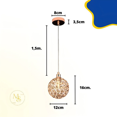 Pendente Metal + Cristal Rose Cozinha Quarto Sala Lavabo