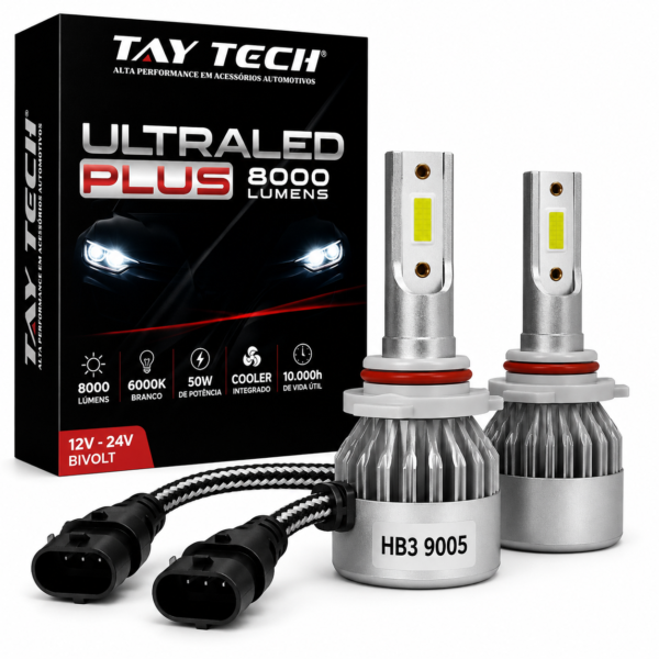 Par Lâmpada Super LED Farol Ultra Plus 6000K Branca HB3 9005