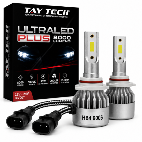 Par Lâmpada Super LED Farol Ultra Plus 6000K Branca HB4 9006