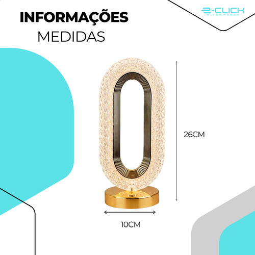 Luminária Cristal Abajur Oval Usb 5w  Bivolt Dourado Eclick Dourado Dourado 127/220v