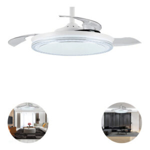 Ventilador Teto Retrátil Led Breeze Home 36  Controle 3 Pás Transparente 6 Velocidades 30w 3 Em 1 Estrutura Branco Crist