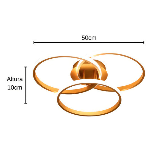 Luminária Plafon Led De Sobrepor 3 Anéis Selene 45w 3 Em 1 Bivolt Dourado 127/220v Dourado