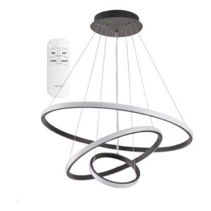 Luminária Pendente Lustre 3 Anéis Arcos Led Luz 3 Em 1 Preto