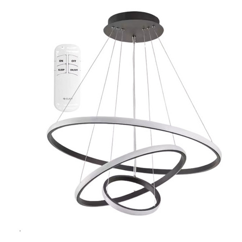 Luminária Pendente Lustre 3 Anéis Arcos Led Luz 3 Em 1 Preto