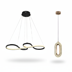 Kit Lustre 52W Preto + Pendente Cristal Oval Dourado Bivolt