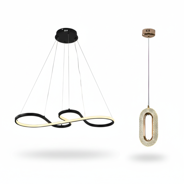 Kit Lustre 52W Preto + Pendente Cristal Oval Dourado Bivolt