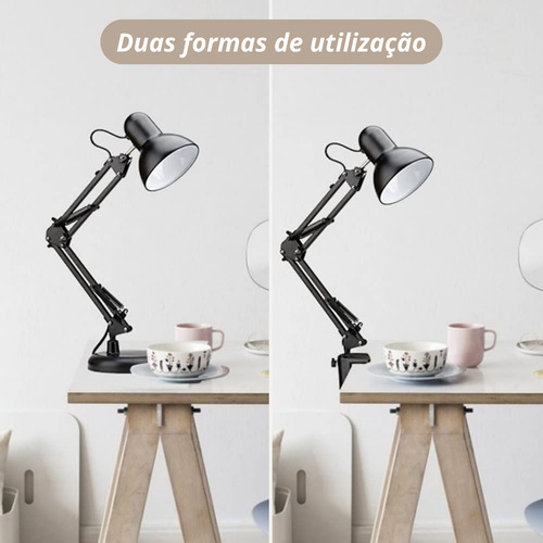 Luminária De Mesa Dapon Articulada Abajur Modelo Pixar Com Base E Garra Cor Preto
