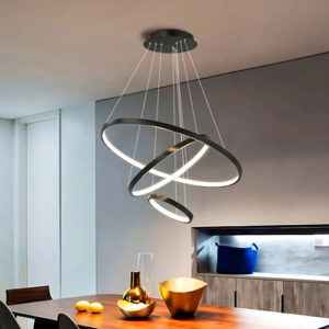 Lustre Pendente Led Moderno 3 Anéis 89w Branco Quente 127/220v Preto