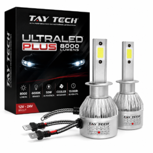 Par Lâmpada Carro Super LED Farol Ultra Plus 6000K Branca H1