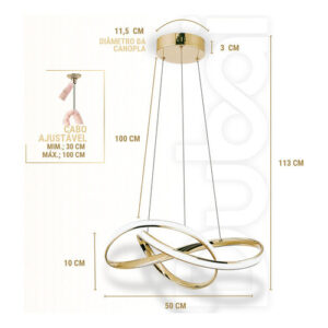 Lustre Pendente Led 40w Moderno 3 Em 1 Dourado Lp-02d