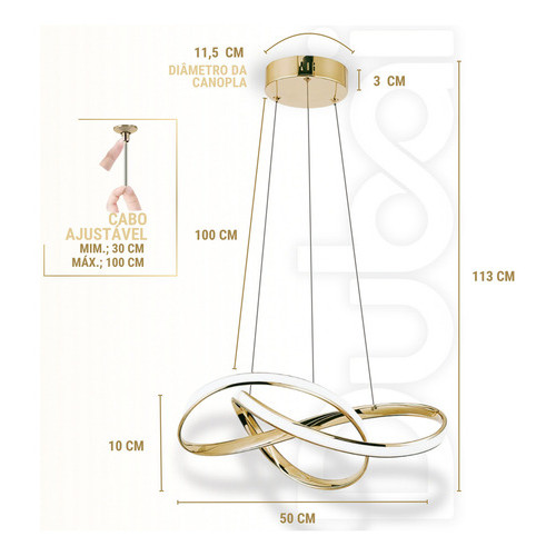 Lustre Pendente Led 40w Moderno 3 Em 1 Dourado Lp-02d