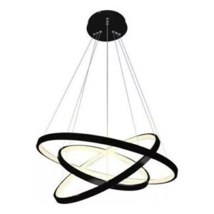 Lustre Led Moderno Pendente Anéis 3 Arcos formatos reguláveis 89w Estrutura Preto 127/220v
