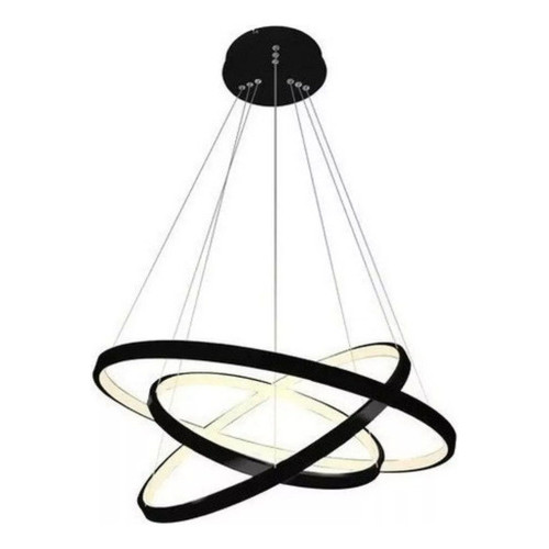 Lustre Led Moderno Pendente Anéis 3 Arcos formatos reguláveis 89w Estrutura Preto 127/220v