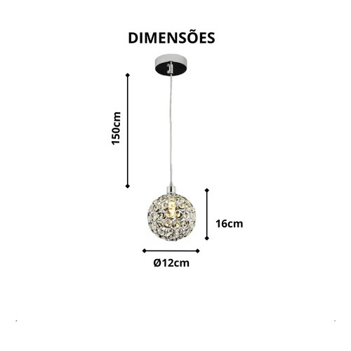 Pendente Cristal Prateado Cozinha Quarto Sala Lavabo Eclick